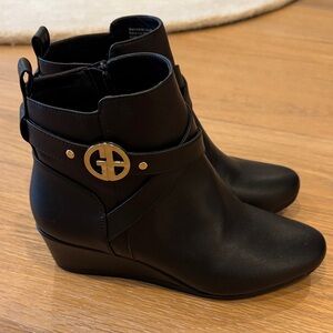 Giani Bernini Cherie Black Ankle Boots with Gold Logo